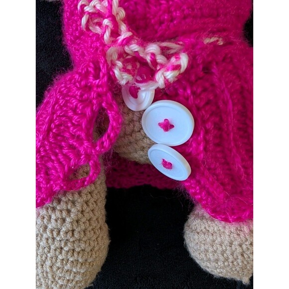 14" Handmade Crochet Knit Bear In Pink Dress Soft Plush Nursery Decor Baby Gift - Picture 7 of 14